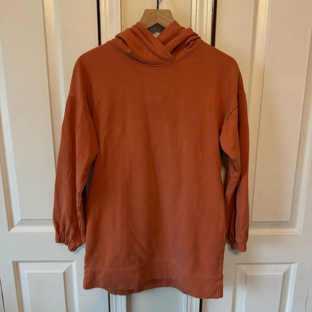 Elegantees Orange Women’s Hooded Sweater Tunic 100% Cotton Size Small